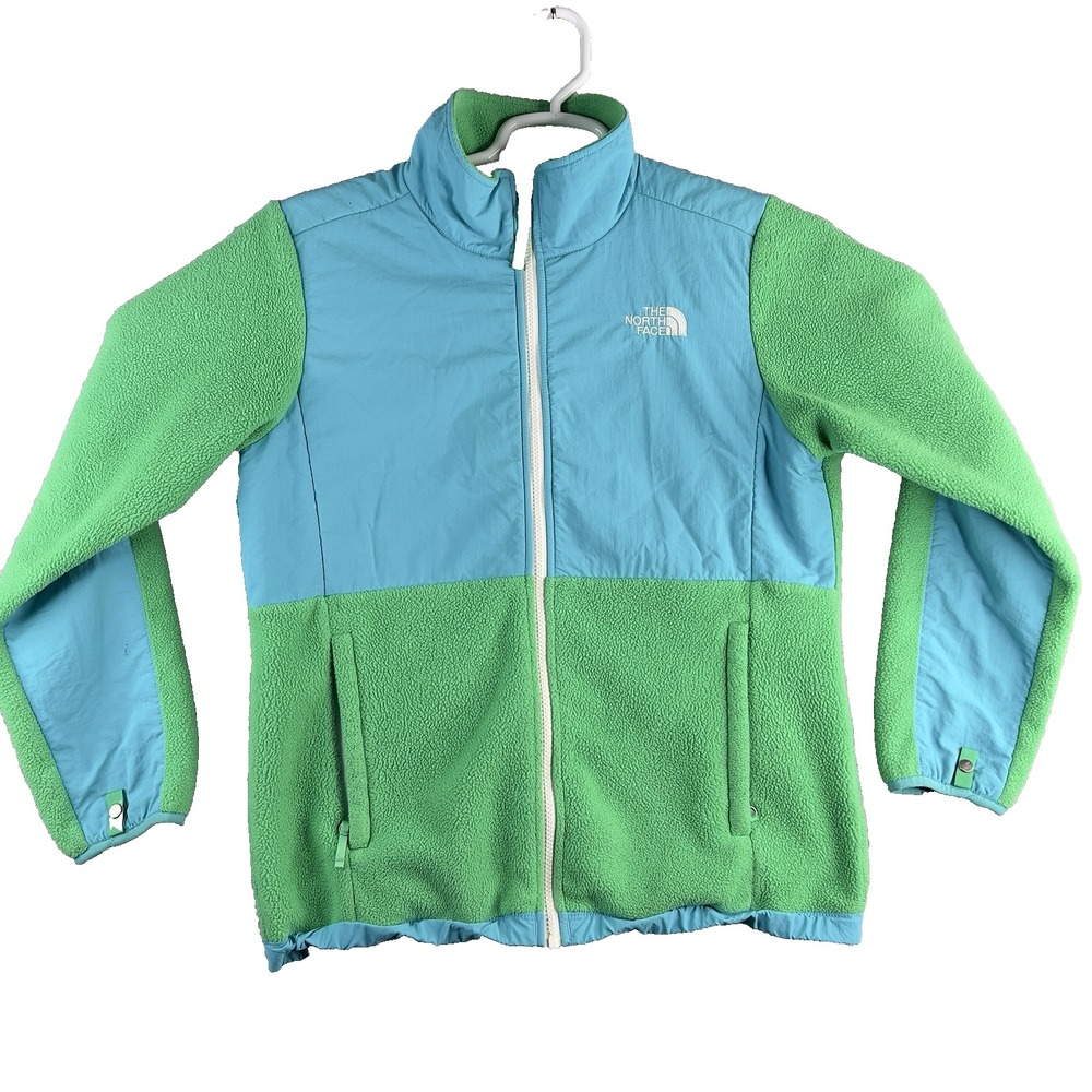 The North Face Denali Jacket Girls XL 18 Green Blue Fleece Full Zip Thermal